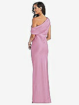 Rear View Thumbnail - Powder Pink Draped One-Shoulder Convertible Maxi Slip Dress