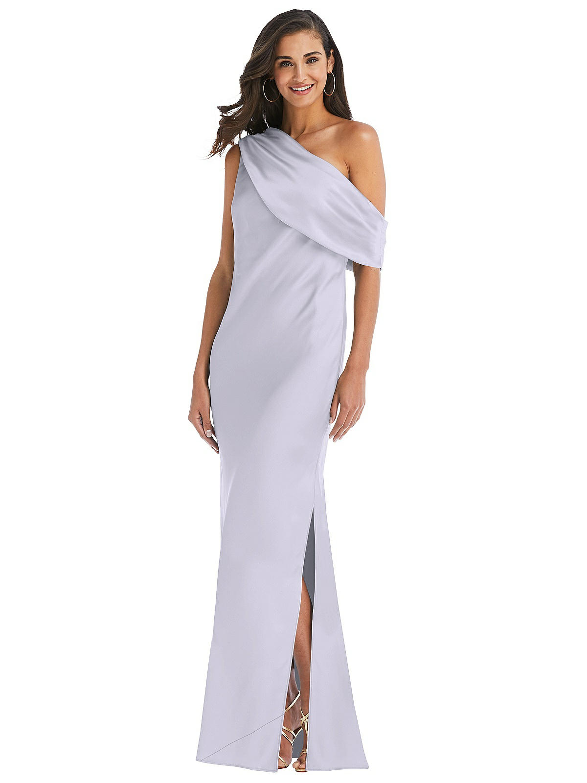 DESSY PLEATED DRAPED ONE-SHOULDER SATIN MAXI DRESS WITH cheapest POCKETS