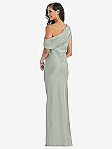 Rear View Thumbnail - Willow Green Draped One-Shoulder Convertible Maxi Slip Dress