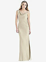 Front View Thumbnail - Champagne Asymmetrical One-Shoulder Cowl Maxi Slip Dress