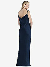 Rear View Thumbnail - Midnight Navy Asymmetrical One-Shoulder Cowl Maxi Slip Dress