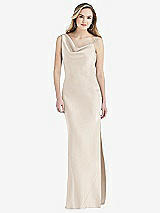 Front View Thumbnail - Oat Asymmetrical One-Shoulder Cowl Maxi Slip Dress