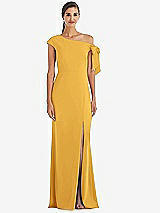 Front View Thumbnail - NYC Yellow Off-the-Shoulder Tie Detail Trumpet Gown with Front Slit