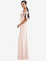 Side View Thumbnail - Blush Off-the-Shoulder Tie Detail Trumpet Gown with Front Slit