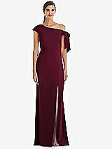 Front View Thumbnail - Cabernet Off-the-Shoulder Tie Detail Trumpet Gown with Front Slit