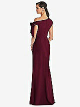 Rear View Thumbnail - Cabernet Off-the-Shoulder Tie Detail Trumpet Gown with Front Slit