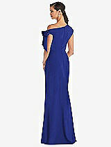 Rear View Thumbnail - Cobalt Blue Off-the-Shoulder Tie Detail Trumpet Gown with Front Slit