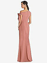 Rear View Thumbnail - Desert Rose Off-the-Shoulder Tie Detail Trumpet Gown with Front Slit