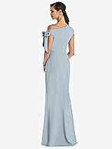 Rear View Thumbnail - Mist Off-the-Shoulder Tie Detail Trumpet Gown with Front Slit