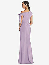 Rear View Thumbnail - Pale Purple Off-the-Shoulder Tie Detail Trumpet Gown with Front Slit