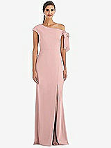 Front View Thumbnail - Rose - PANTONE Rose Quartz Off-the-Shoulder Tie Detail Trumpet Gown with Front Slit