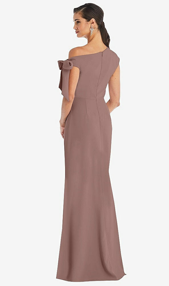 Back View - Sienna Off-the-Shoulder Tie Detail Trumpet Gown with Front Slit