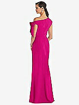 Rear View Thumbnail - Think Pink Off-the-Shoulder Tie Detail Trumpet Gown with Front Slit