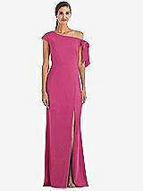 Front View Thumbnail - Tea Rose Off-the-Shoulder Tie Detail Trumpet Gown with Front Slit