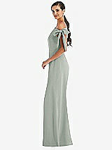 Side View Thumbnail - Willow Green Off-the-Shoulder Tie Detail Trumpet Gown with Front Slit