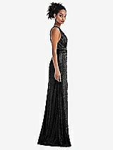 Side View Thumbnail - Black Open-Neck Criss Cross Back Sequin Maxi Dress