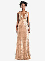 Front View Thumbnail - Copper Rose Open-Neck Criss Cross Back Sequin Maxi Dress