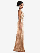 Side View Thumbnail - Copper Rose Open-Neck Criss Cross Back Sequin Maxi Dress