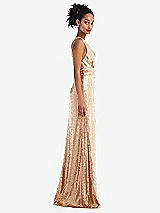 Side View Thumbnail - Rose Gold Open-Neck Criss Cross Back Sequin Maxi Dress