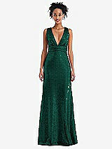 Front View Thumbnail - Hunter Green Open-Neck Criss Cross Back Sequin Maxi Dress