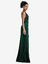 Side View Thumbnail - Hunter Green Open-Neck Criss Cross Back Sequin Maxi Dress