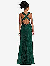 Rear View Thumbnail - Hunter Green Open-Neck Criss Cross Back Sequin Maxi Dress