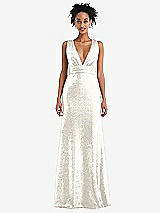 Front View Thumbnail - Ivory Open-Neck Criss Cross Back Sequin Maxi Dress