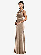 Side View Thumbnail - Topaz Plunging Neckline Velvet Maxi Dress with Criss Cross Open-Back