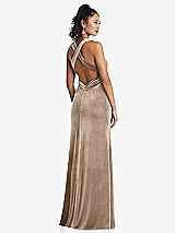 Rear View Thumbnail - Topaz Plunging Neckline Velvet Maxi Dress with Criss Cross Open-Back