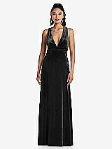 Front View Thumbnail - Black Plunging Neckline Velvet Maxi Dress with Criss Cross Open-Back