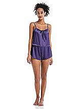 Front View Thumbnail - Regalia - PANTONE Ultra Violet Satin Lounge Shorts with Pockets - Kat