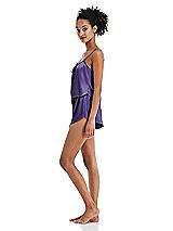 Side View Thumbnail - Regalia - PANTONE Ultra Violet Satin Lounge Shorts with Pockets - Kat