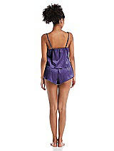 Rear View Thumbnail - Regalia - PANTONE Ultra Violet Satin Lounge Shorts with Pockets - Kat