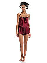 Front View Thumbnail - Burgundy Satin Lounge Shorts with Pockets - Kat