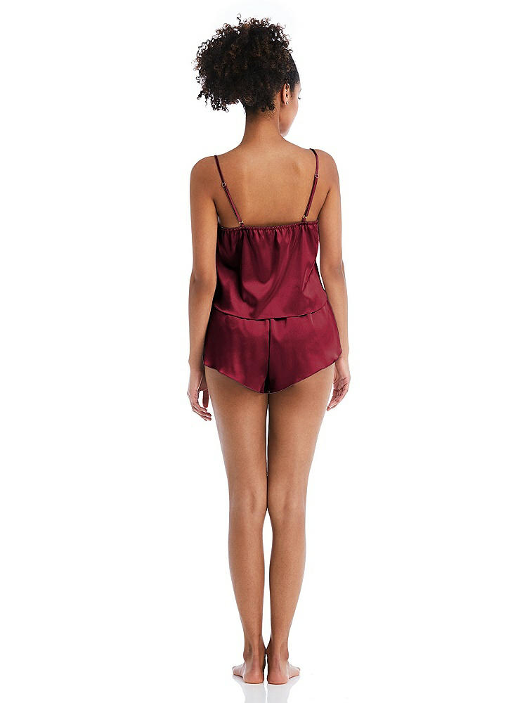 Back View - Burgundy Satin Lounge Shorts with Pockets - Kat