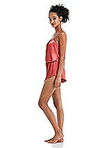 Side View Thumbnail - Perfect Coral Satin Lounge Shorts with Pockets - Kat