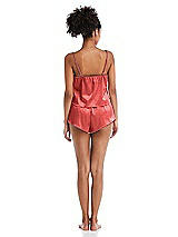 Rear View Thumbnail - Perfect Coral Satin Lounge Shorts with Pockets - Kat