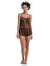 Front View Thumbnail - Latte Satin Lounge Shorts with Pockets - Kat