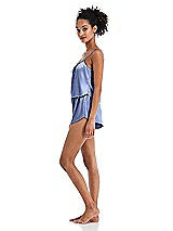 Side View Thumbnail - Periwinkle - PANTONE Serenity Satin Lounge Shorts with Pockets - Kat