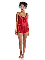 Front View Thumbnail - Parisian Red Satin Lounge Shorts with Pockets - Kat