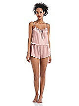 Front View Thumbnail - Rose - PANTONE Rose Quartz Satin Lounge Shorts with Pockets - Kat