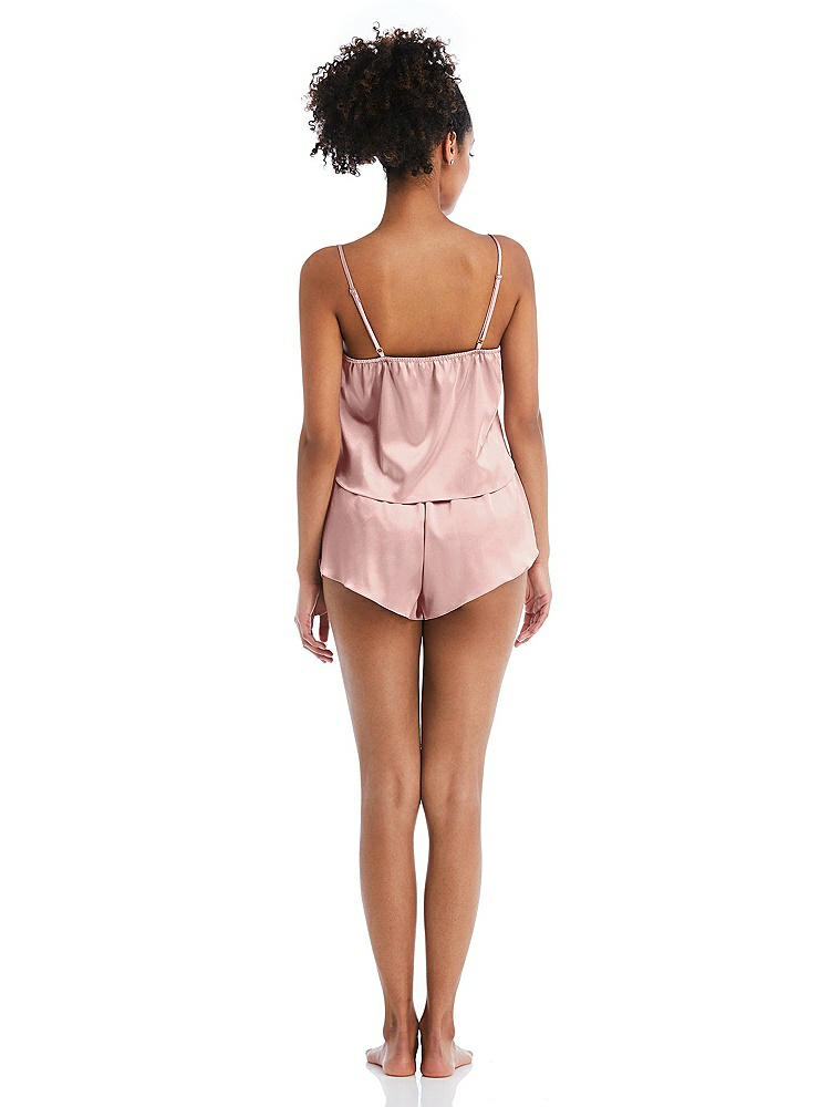 Back View - Rose - PANTONE Rose Quartz Satin Lounge Shorts with Pockets - Kat