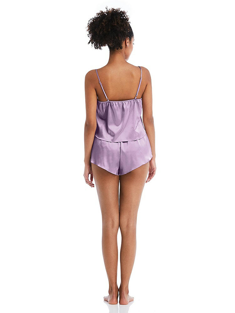 Back View - Wood Violet Satin Lounge Shorts with Pockets - Kat