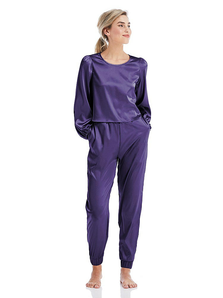 Front View - Regalia - PANTONE Ultra Violet Satin Joggers with Pockets - Mica