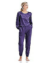 Front View Thumbnail - Regalia - PANTONE Ultra Violet Satin Joggers with Pockets - Mica