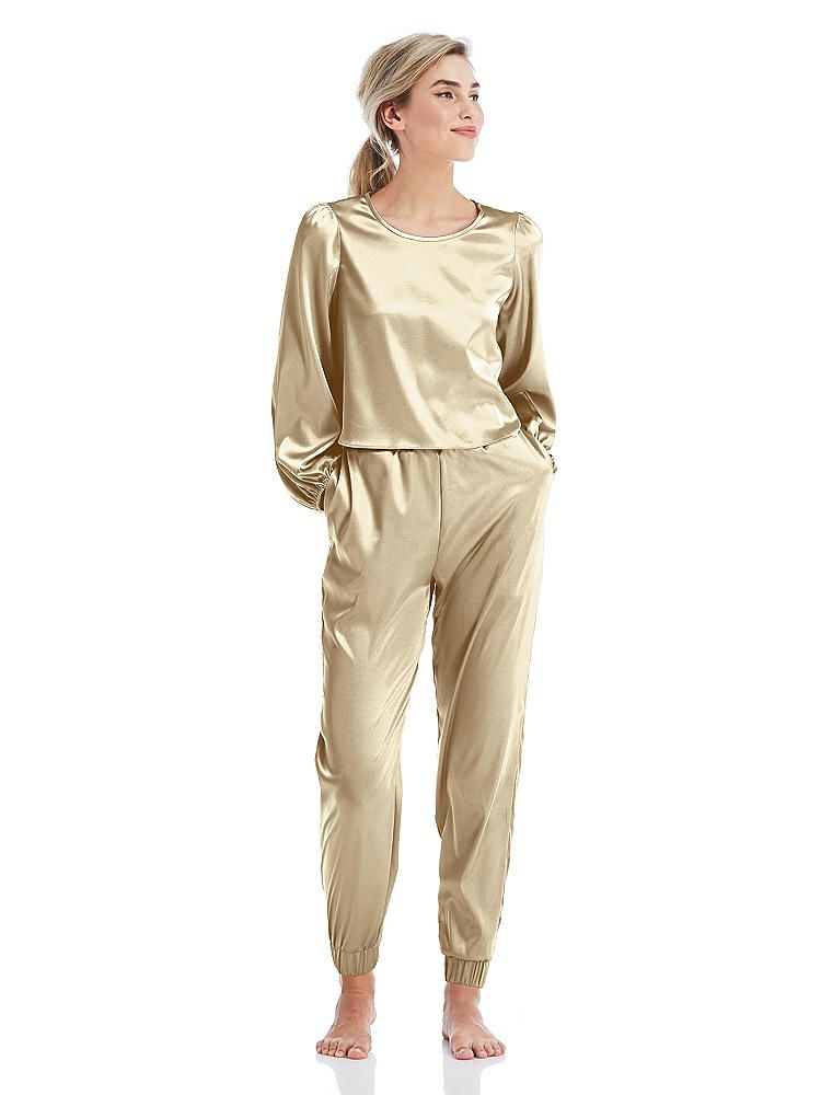 Front View - Banana Satin Joggers with Pockets - Mica