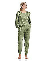 Front View Thumbnail - Kiwi Satin Joggers with Pockets - Mica