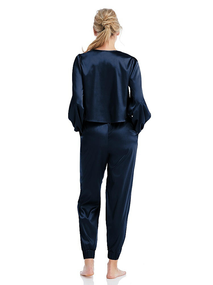 Back View - Midnight Navy Satin Joggers with Pockets - Mica