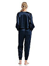 Rear View Thumbnail - Midnight Navy Satin Joggers with Pockets - Mica