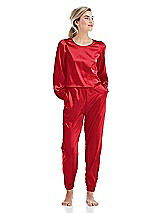 Front View Thumbnail - Parisian Red Satin Joggers with Pockets - Mica